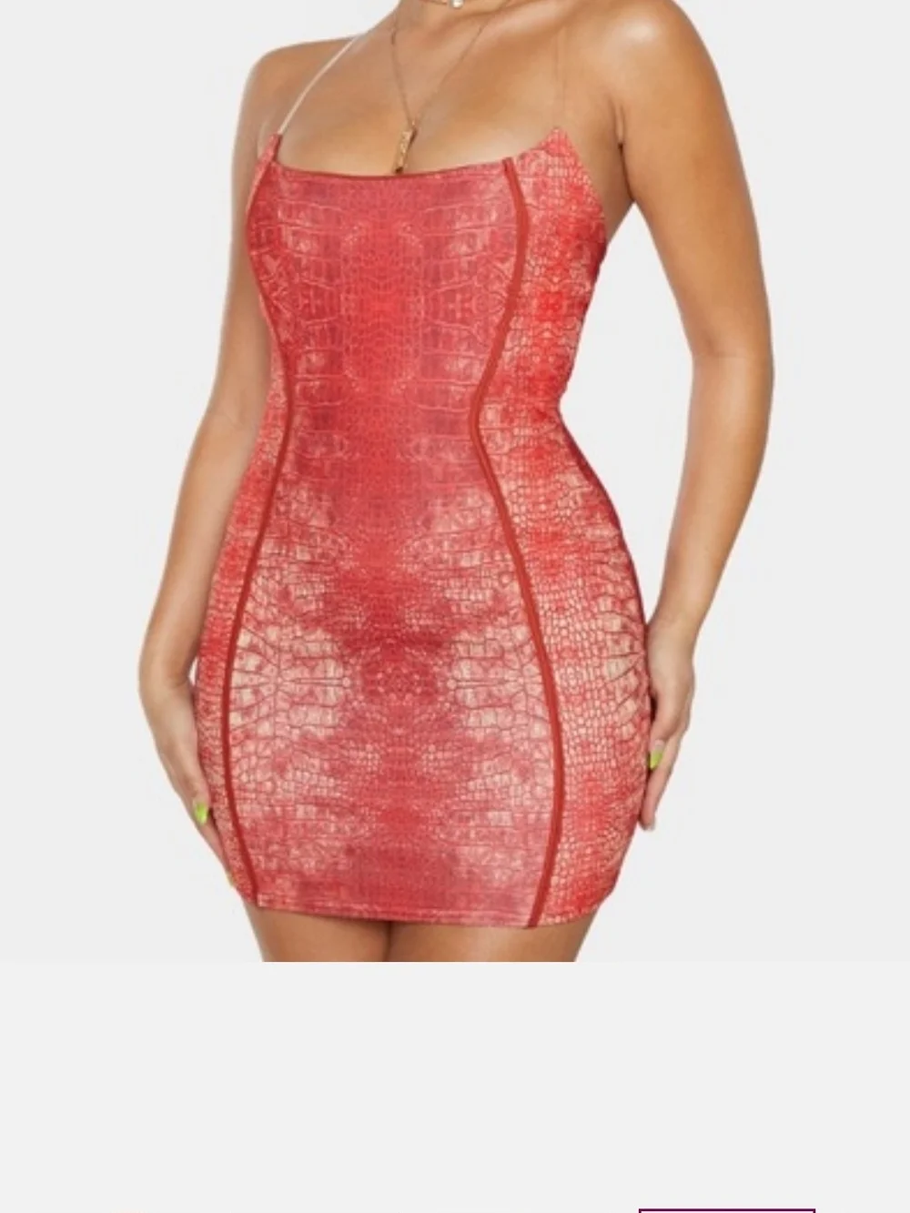 red croc dress Croc-Effect Mini Dress With Gold Button Front - Red